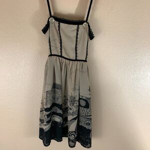 Anthropologie Tie Waist Fit & Flare Dress, Skyline Sleeveless, Size 7